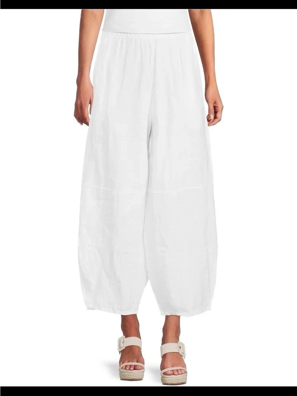 bryn Walker White Wide-Leg Cropped Linen-Feel Pants